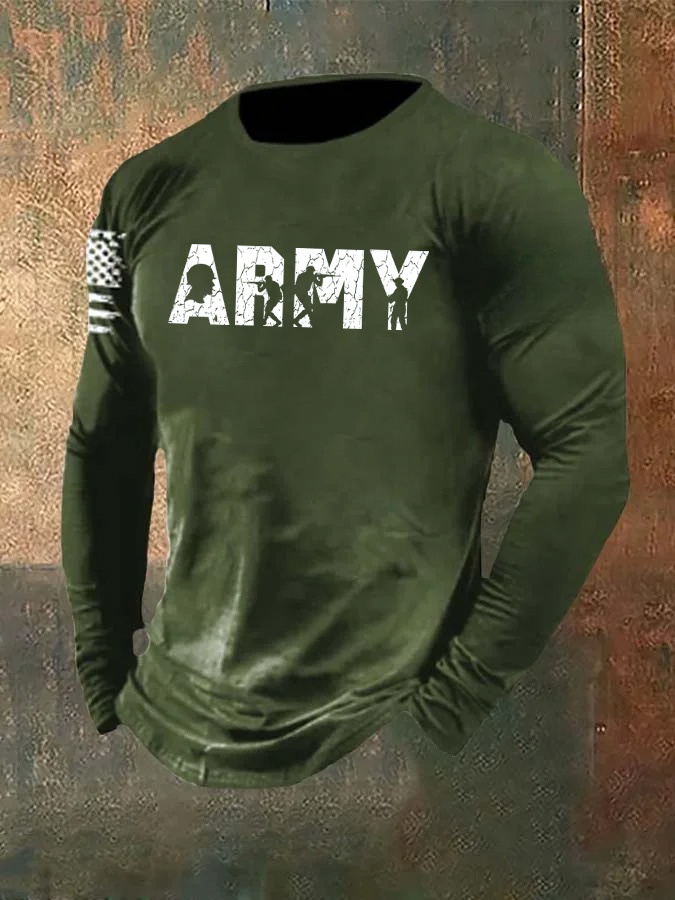 Men's Veterans Day ARMY Pattern Long Sleeve T-Shirt