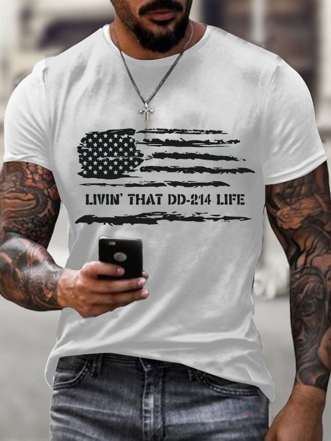 Men's Veteran's Flag  Livin' That Dd-2'14 Life Print Short Sleeve T-shirt