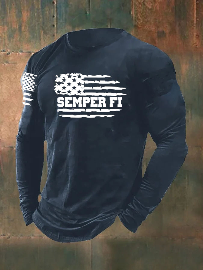 Men'S Semper  Fi Pattern Long Sleeve T-Shirt