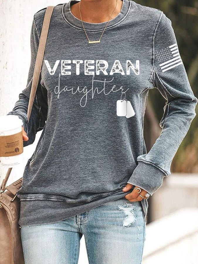 Women's Proud Veteran Daughter American Flag Sweatshirt