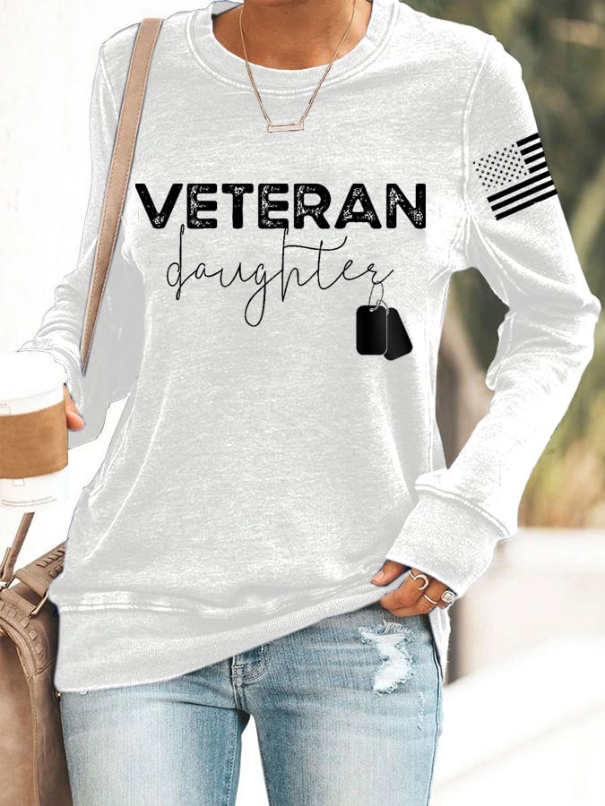 Women's Proud Veteran Daughter American Flag Sweatshirt