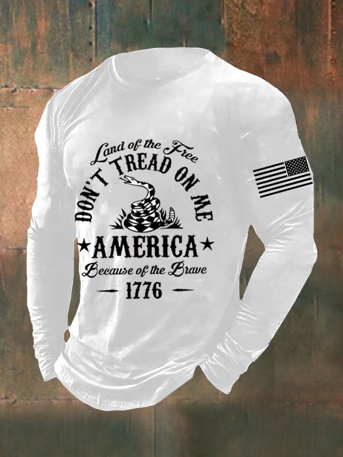 Men's DD-214 Veteran Land Of The Free Don't Tread On Me America Because Of the Brave American Flag Long Sleeve T-Shirt