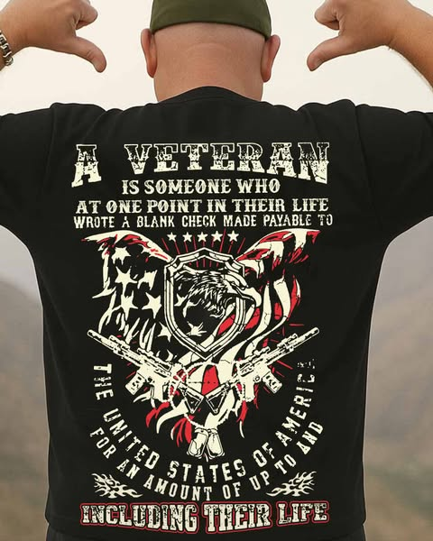 A Veteran Pattern  Print 100%Cotton T-Shirt