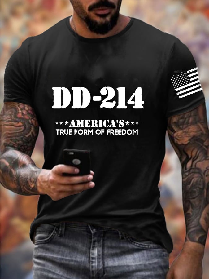 Men's DD-214 America'S True Form Of Freedom Printed Casual T-Shirt