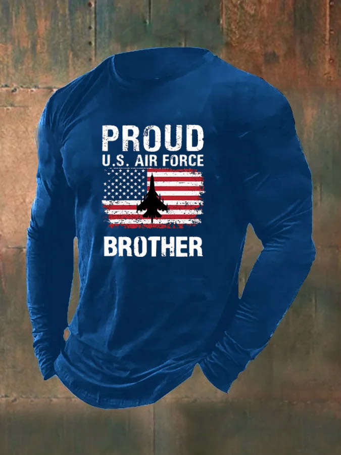 Men's  American Flag Air Force  Proud Brother Pattern Long Sleeve T-Shirt
