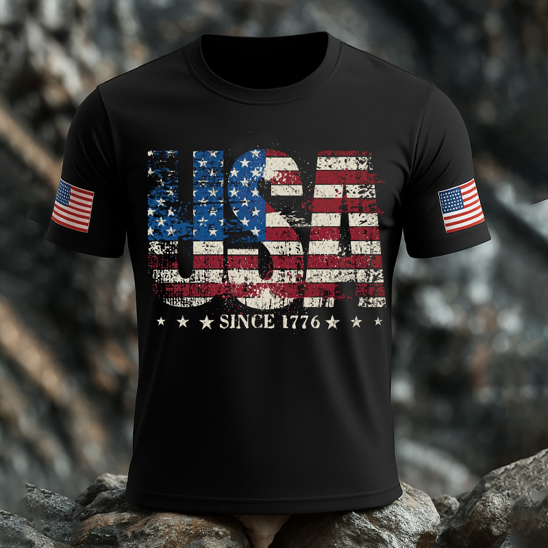 Patriotic Flag Print Casual Short Sleeve T-Shirt
