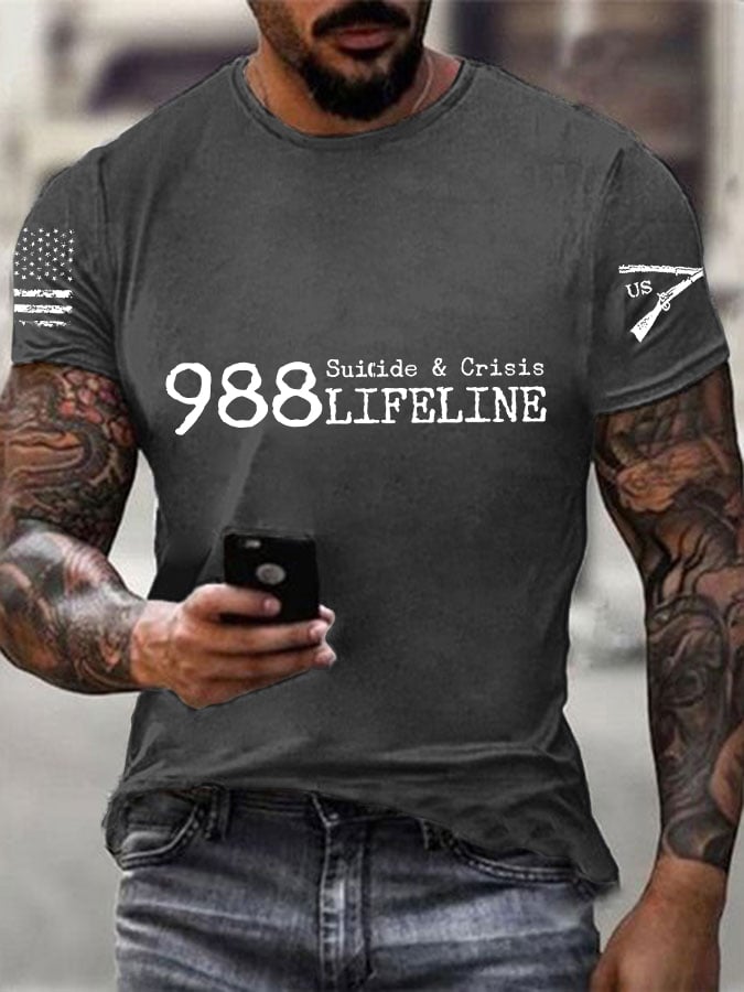 Men's Veteran 988 Suicide & Crisis Lifeline Print Casual T-Shirt
