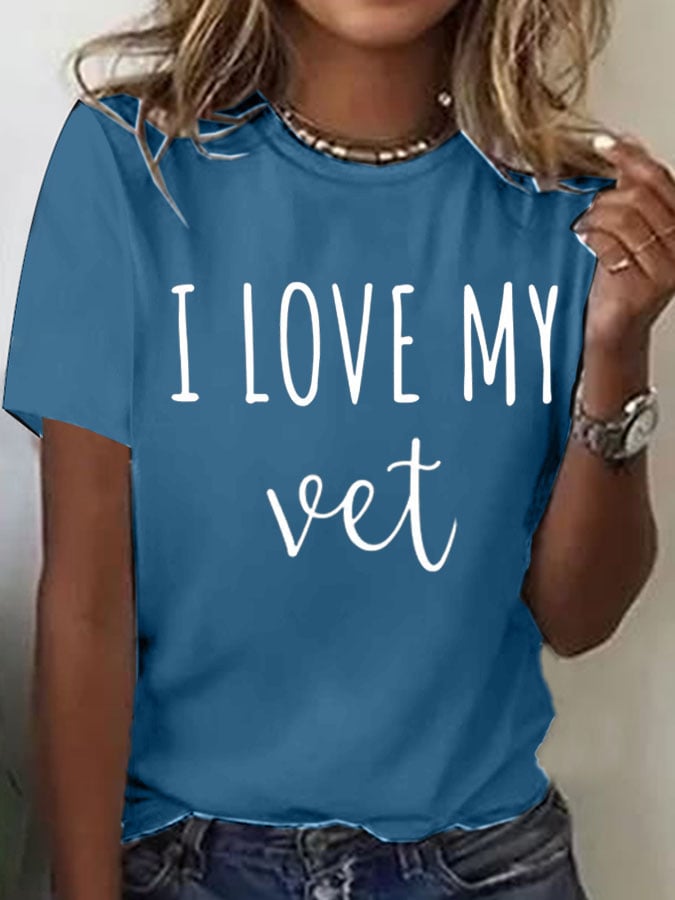 Women's I Love My Veteran Printed Short-Sleeved T-Shirt