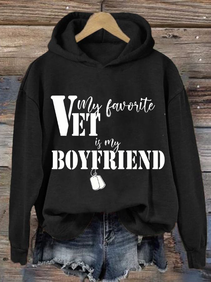 Women's My Favorite Veteran Is My Boyfriend Print Casual Sweatshirt