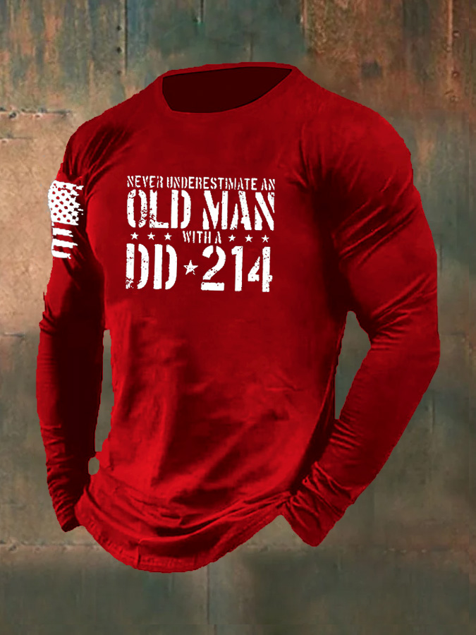 Men's Never Underestimate An Old Man With A DD-214 Pattern Long Sleeve T-Shirt