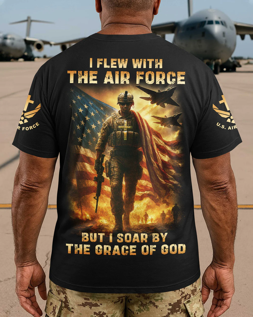 I Flew With The Air Force All Over Print T-Shirt Pattern Print 100% Cotton T-Shirt