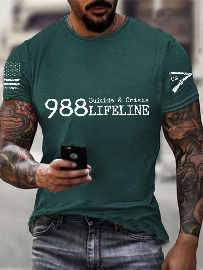 Men's Veteran 988 Suicide & Crisis Lifeline Print Casual T-Shirt