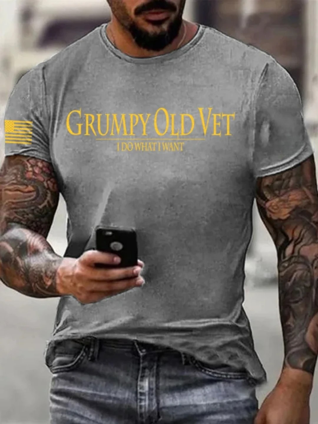 Men's Grumpy OLD Vet Printed Casual T-Shirt