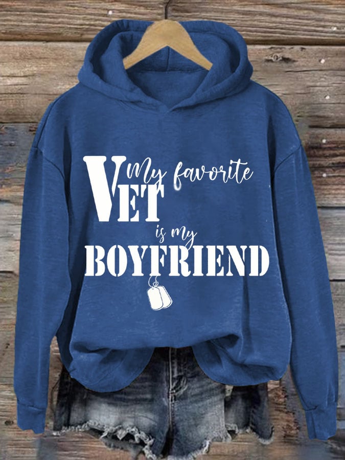 Women's My Favorite Veteran Is My Boyfriend Print Casual Sweatshirt