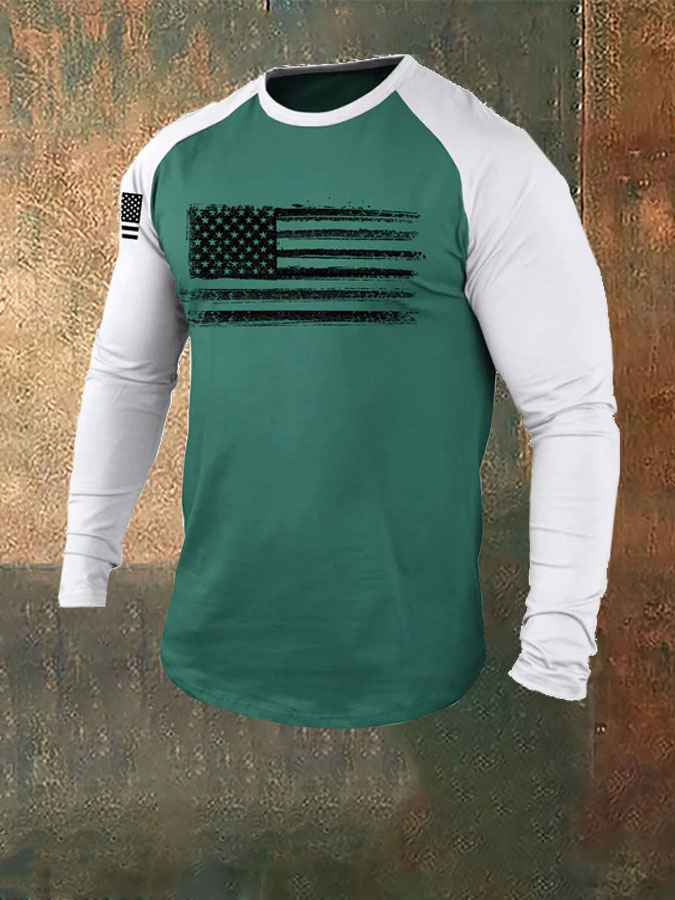 American Flag 100% Cotton Raglan Graphic Long Sleeve T-Shirt