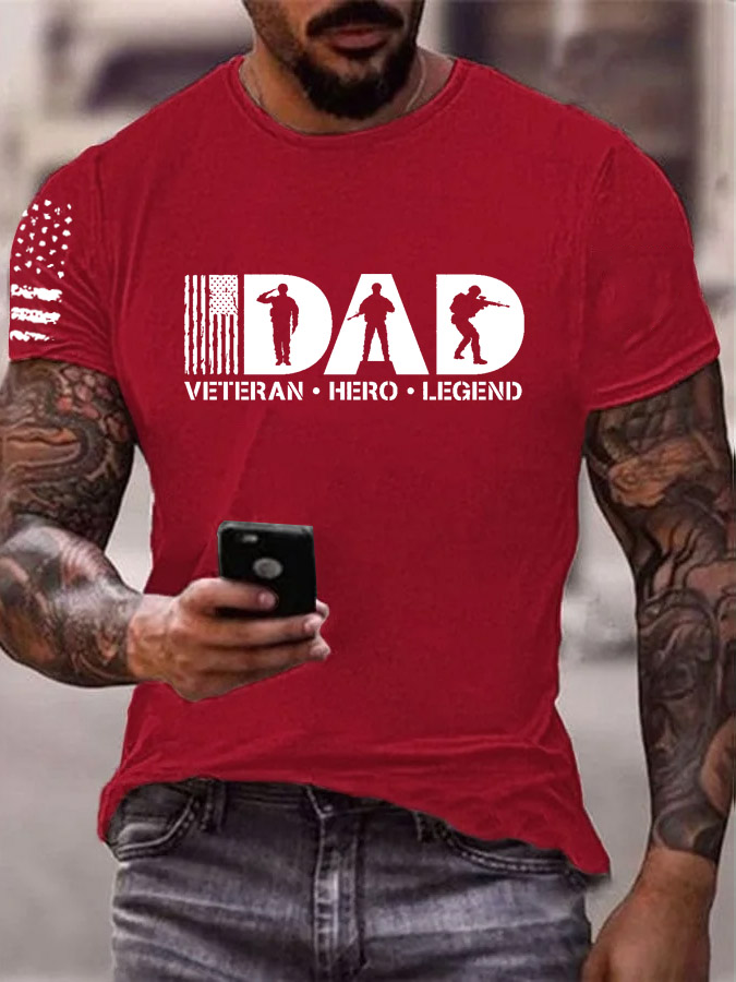 Men'S Dad Veteran Hero Legend Pattern Print Cotton T-Shirt