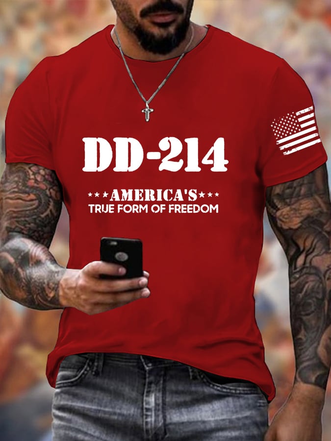 Men's DD-214 America'S True Form Of Freedom Printed Casual T-Shirt