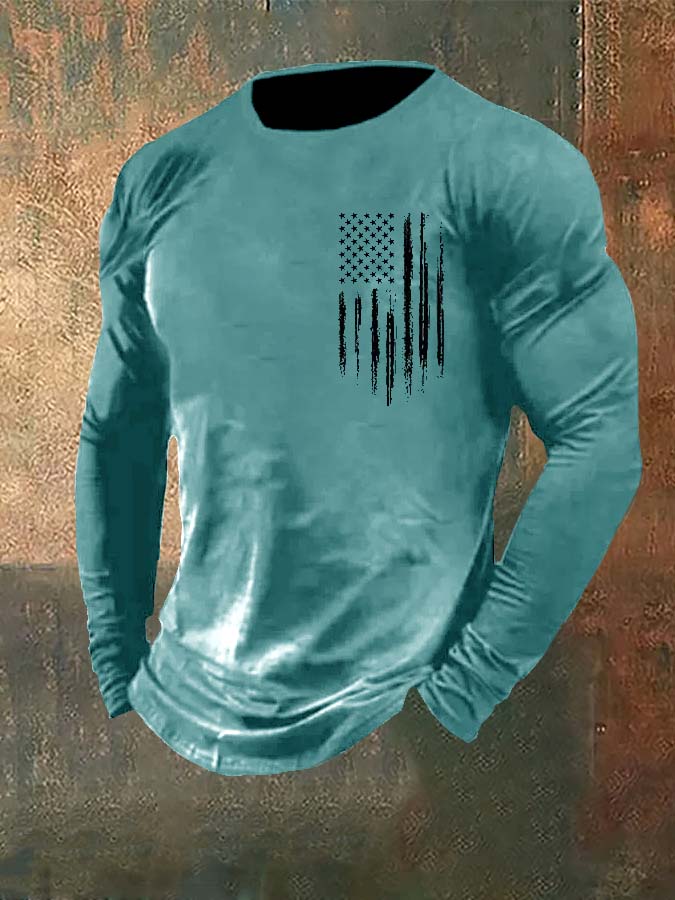 Men's Veterans Day American FlagPrint T-Shirt