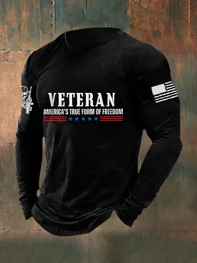 Men's DD-214 Veteran America's True Form Of Freedom American Flag Long Sleeve T-Shirt