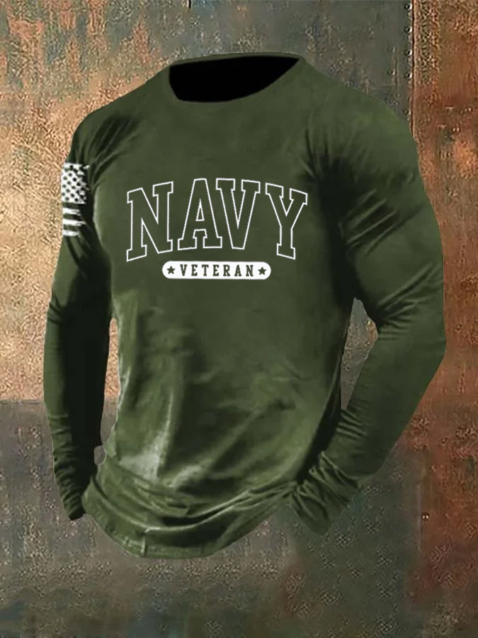 Men's Combat Veteran NAVY Pattern Long Sleeve T-Shirt