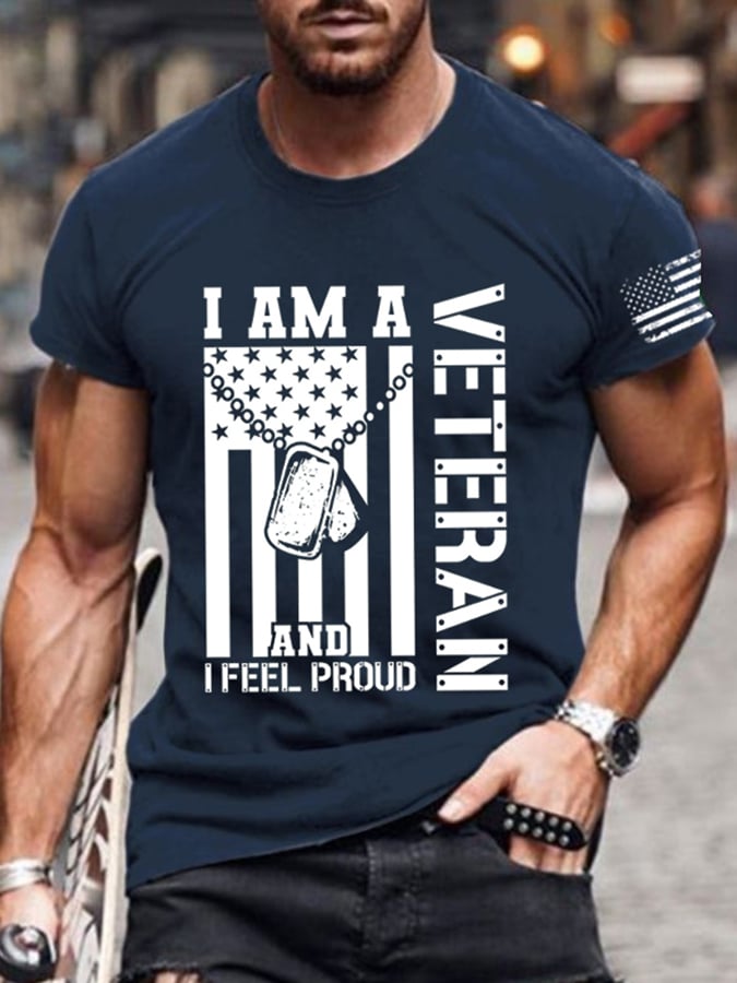Men's Veteran Retro Print Casual T-Shirt