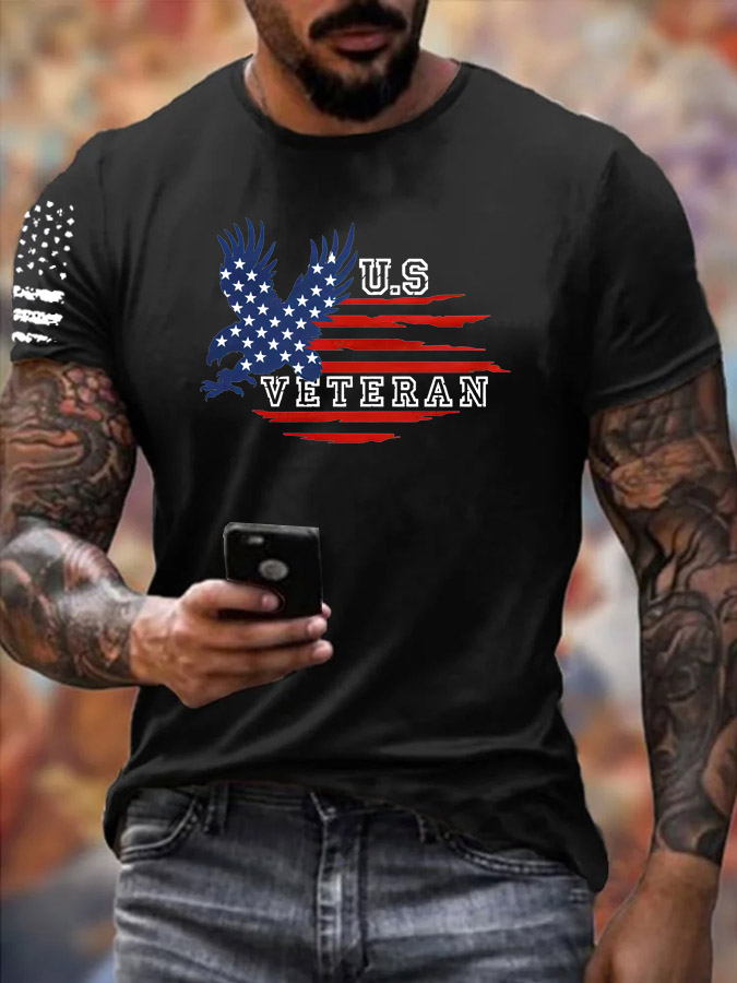 Men'S U.S Veteran Pattern Print Cotton T-Shirt