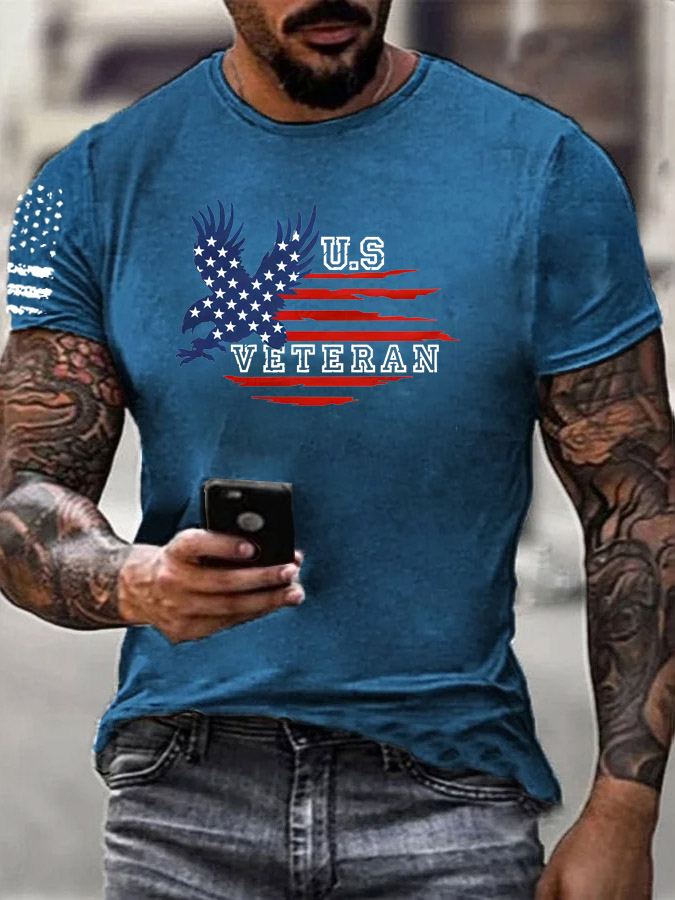 Men'S U.S Veteran Pattern Print Cotton T-Shirt