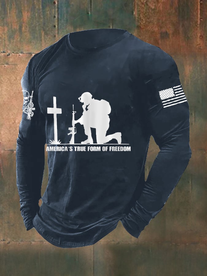 Men's DD-214 Veteran America's True Form Of Freedom American Flag Long Sleeve T-Shirt