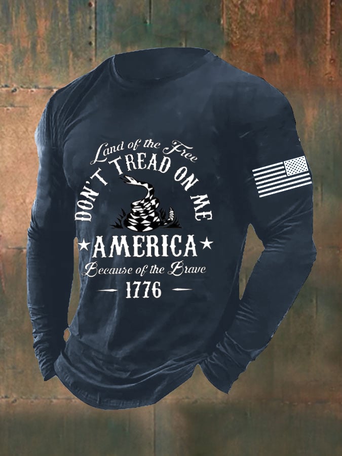 Men's DD-214 Veteran Land Of The Free Don't Tread On Me America Because Of the Brave American Flag Long Sleeve T-Shirt
