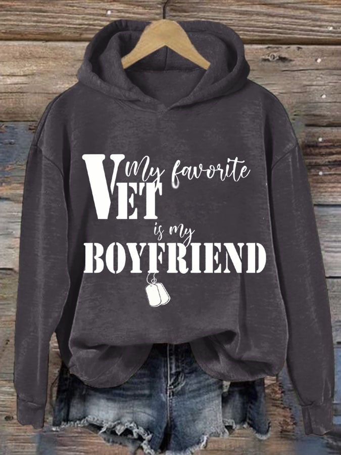 Women's My Favorite Veteran Is My Boyfriend Print Casual Sweatshirt