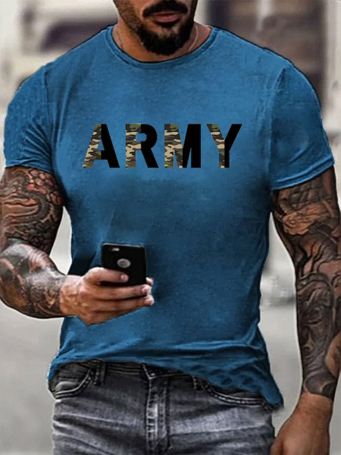Men's Veterans Day ARMY Pattern Cotton T-Shirt