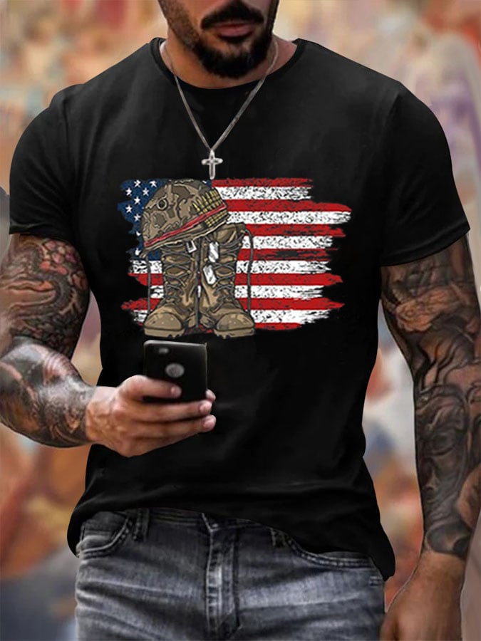 Men's Veteran's Flag Print Short Sleeve T-shirt
