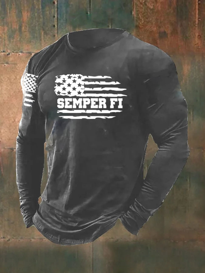 Men'S Semper  Fi Pattern Long Sleeve T-Shirt