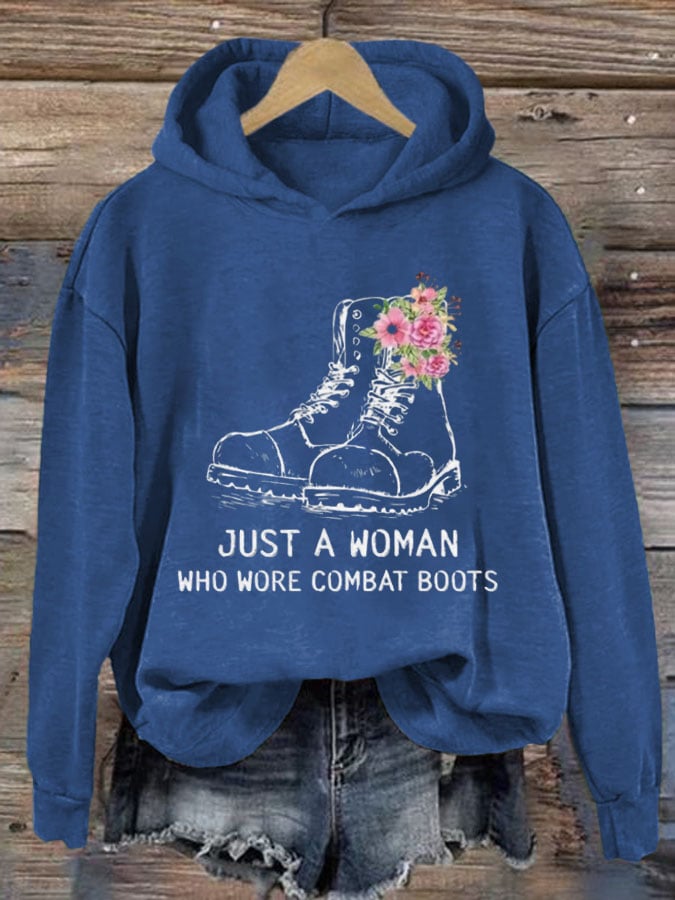 Women's  Just A Woman Who Wore Combat Boots Print Casual Sweatshirt