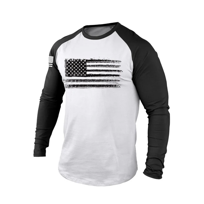 American Flag 100% Cotton Raglan Graphic Long Sleeve T-Shirt