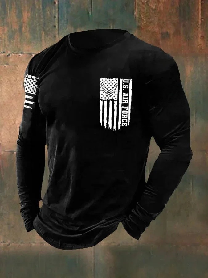 Men's  American Flag Air Force Pattern Long Sleeve T-Shirt
