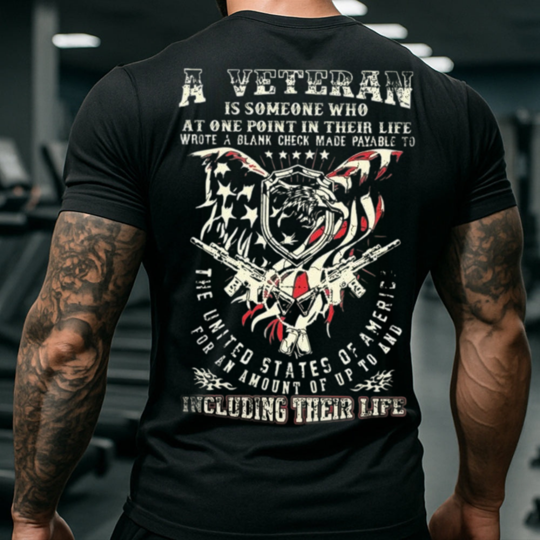 A Veteran Pattern  Print 100%Cotton T-Shirt