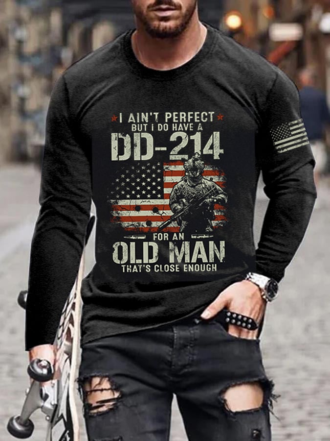 Men's Veteran Vintage Print Long Sleeve T-Shirt