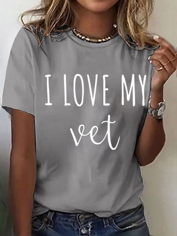 Women's I Love My Veteran Printed Short-Sleeved T-Shirt