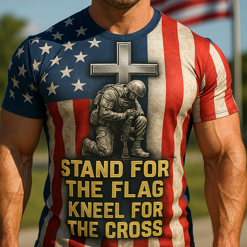 Stand For The Kneel For The Cross Flag Print T-Shirt