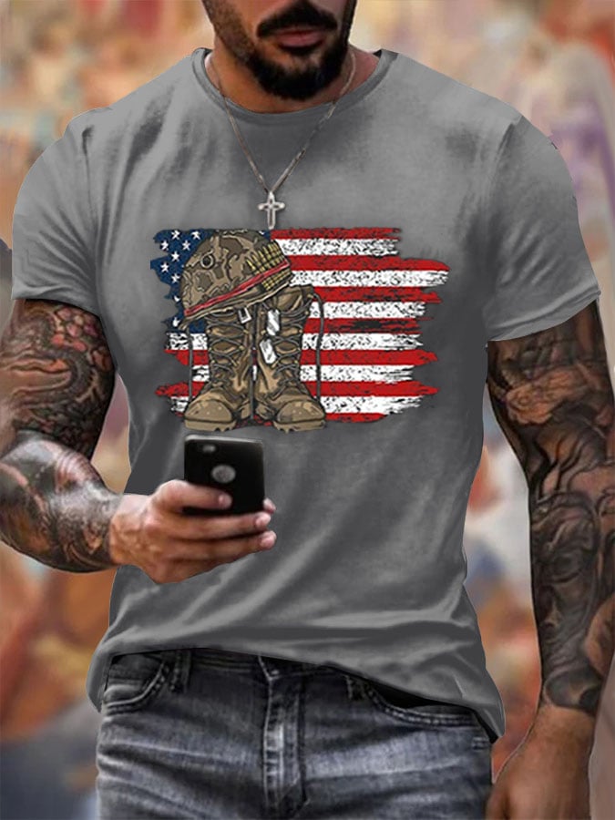 Men's Veteran's Flag Print Short Sleeve T-shirt