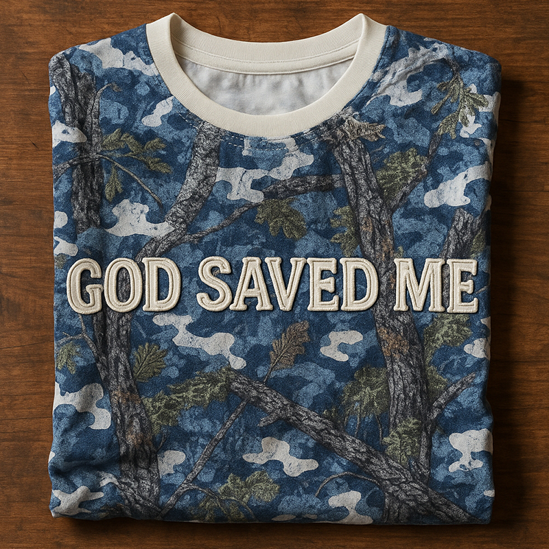 God Saved Me Printed Camouflage Short Sleeve T-Shirt