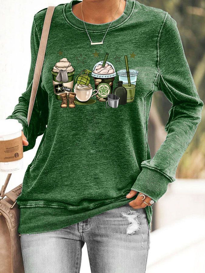 Women's Veteran Print Casual Long Sleeve Sweater