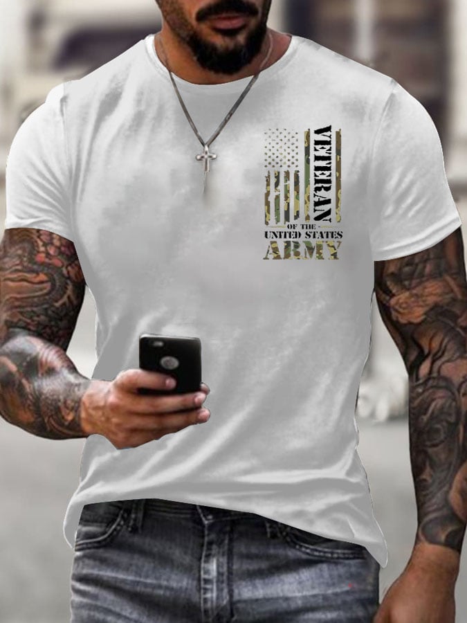 Men's Veteran's Flag Print Short Sleeve T-shirt