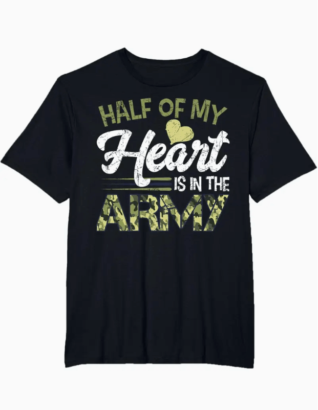 Army Wife Cotton T-Shirt - 'Half Of My Heart Is In The Army' Print