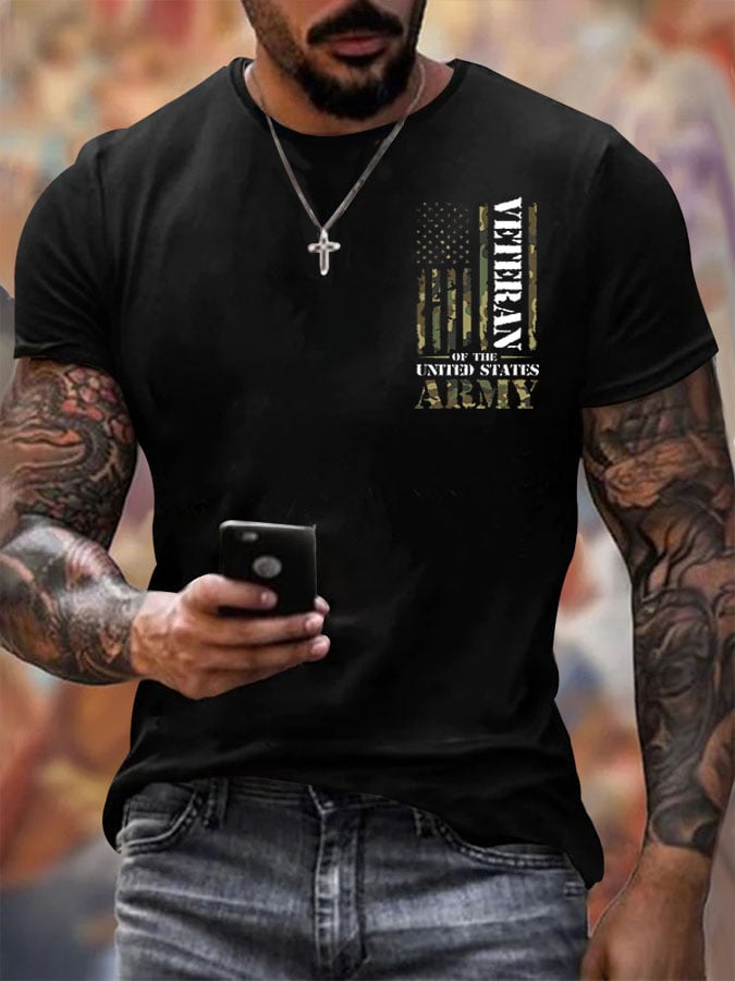 Men's Veteran's Flag Print Short Sleeve T-shirt