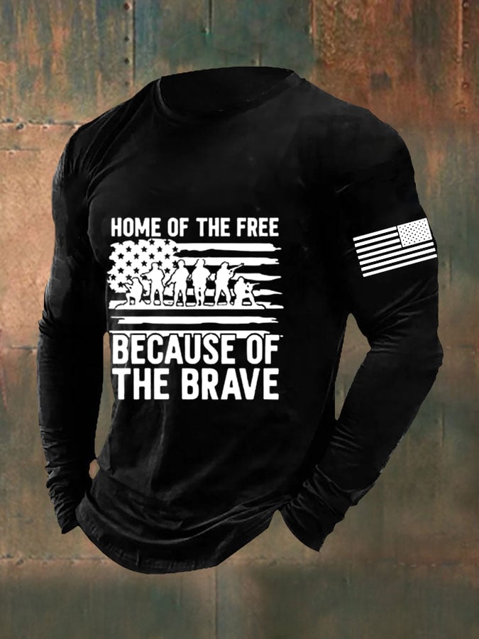 Men's DD-214 Veteran Land Of The Free Don't Tread On Me America Because Of the Brave American Flag Long Sleeve T-Shirt