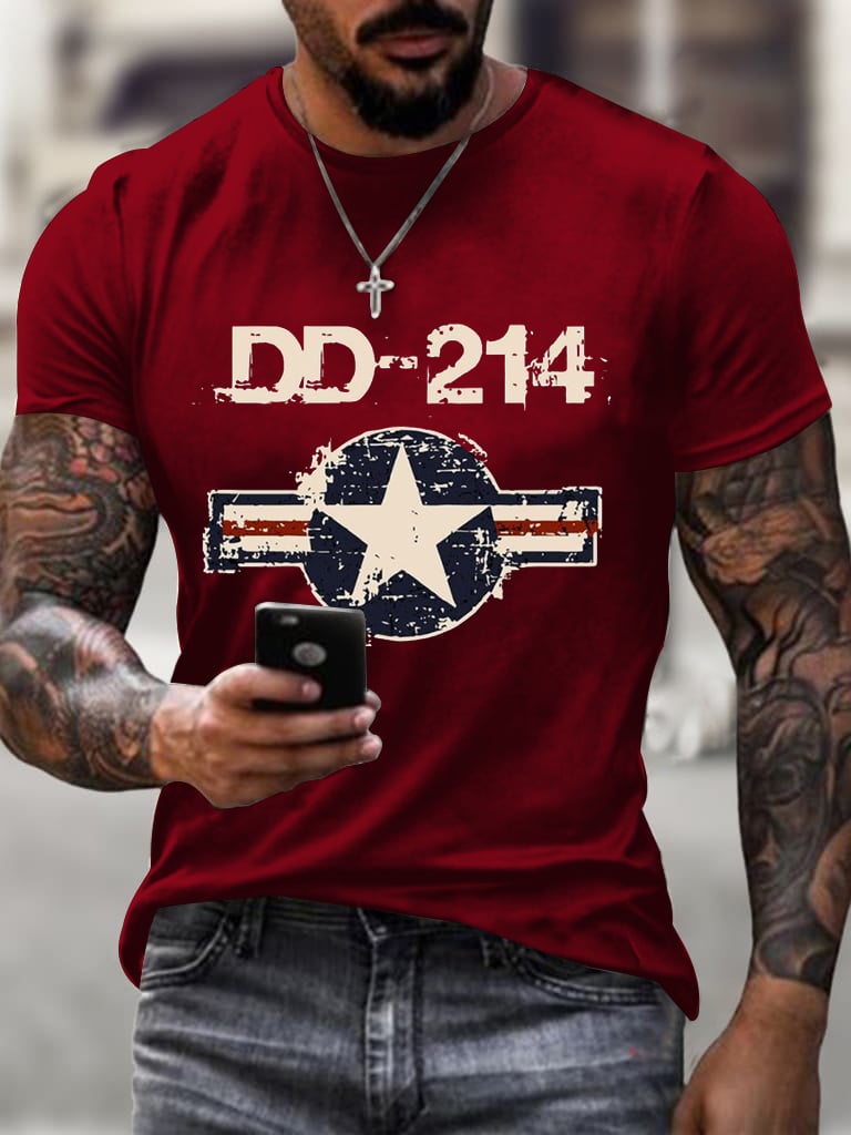 Men's DD-214 Veterans Day Printed Casual Short Sleeve T-Shirt