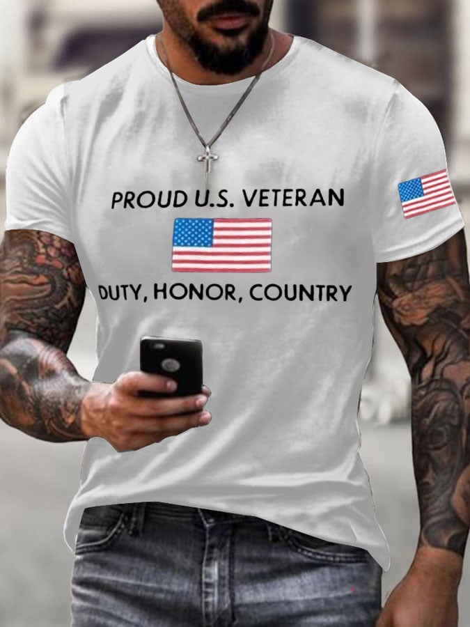 Men's Veteran's Flag Proud U.S. Veteran Duty, Honor, Country Print Short Sleeve T-shirt