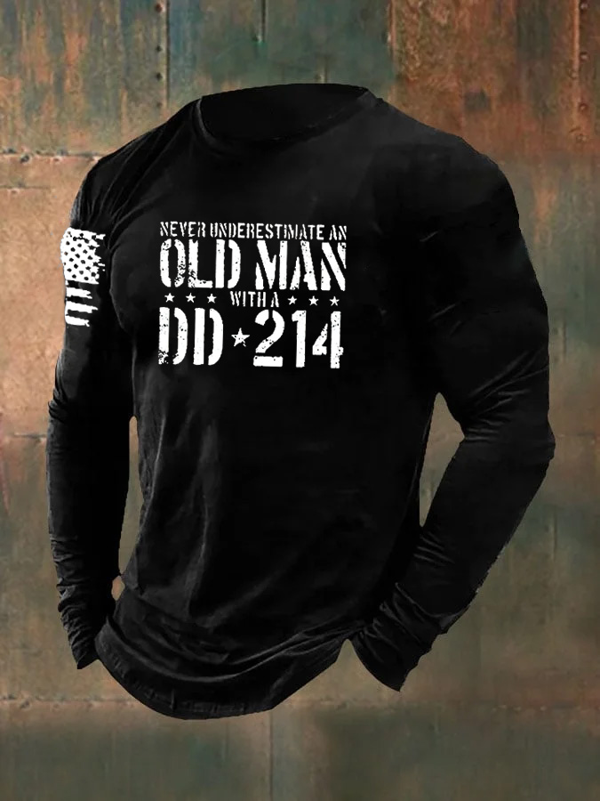 Men's Never Underestimate An Old Man With A DD-214 Pattern Long Sleeve T-Shirt